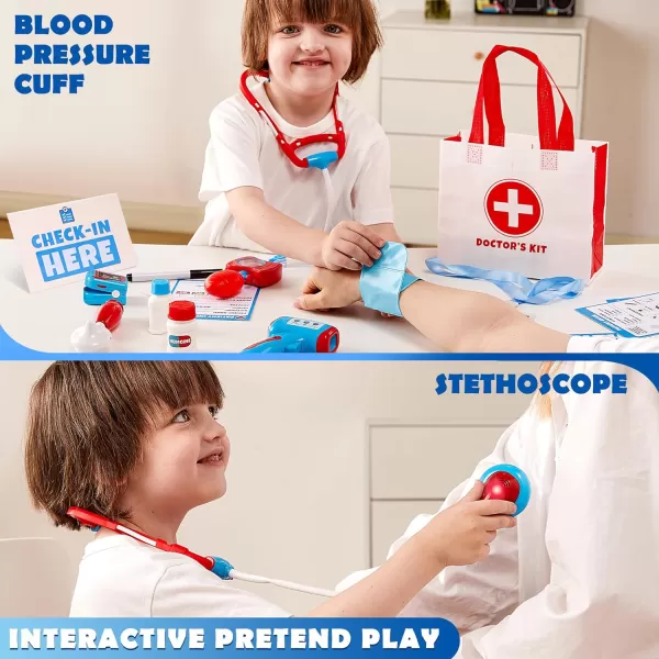 Kids Doctor Kit16Piece Pretend Play Medical Kit with BagDoctor Role Play SetRealistic Toy StethoscopeReusable Record CardsDress Up Doctor Playset for Toddlers Ages 3