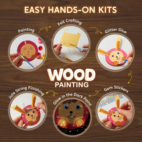 Klever Kits 16 pcs Wooden Painting KitGlow in The Dark Arts and Crafts for Kids Ages 612 Art Supplies with Felt Sheets Wood Slice Crafts for Boys Girls Birthday Party Gift