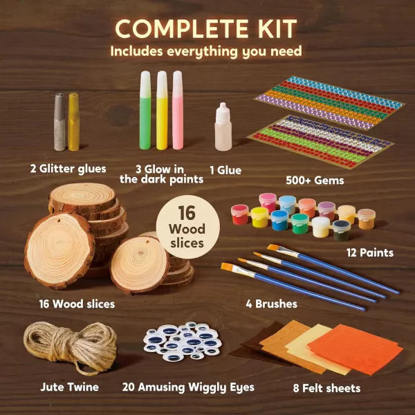 Klever Kits 16 pcs Wooden Painting KitGlow in The Dark Arts and Crafts for Kids Ages 612 Art Supplies with Felt Sheets Wood Slice Crafts for Boys Girls Birthday Party Gift