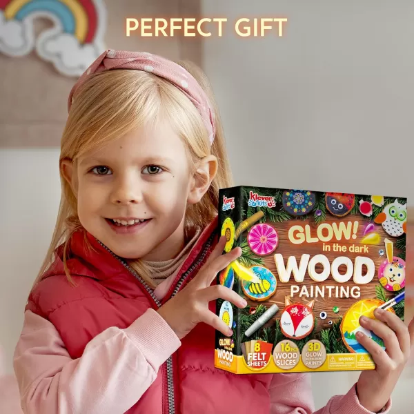 Klever Kits 16 pcs Wooden Painting KitGlow in The Dark Arts and Crafts for Kids Ages 612 Art Supplies with Felt Sheets Wood Slice Crafts for Boys Girls Birthday Party Gift
