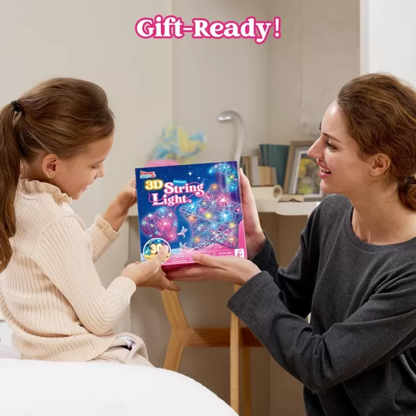 Klever Kits 3D String Art Kit for Kids Light Up String Light Toy with 30 MultiColored LED Bulbs Arts and Crafts Set Birthday Gifts for Girls and Boys Ages 6