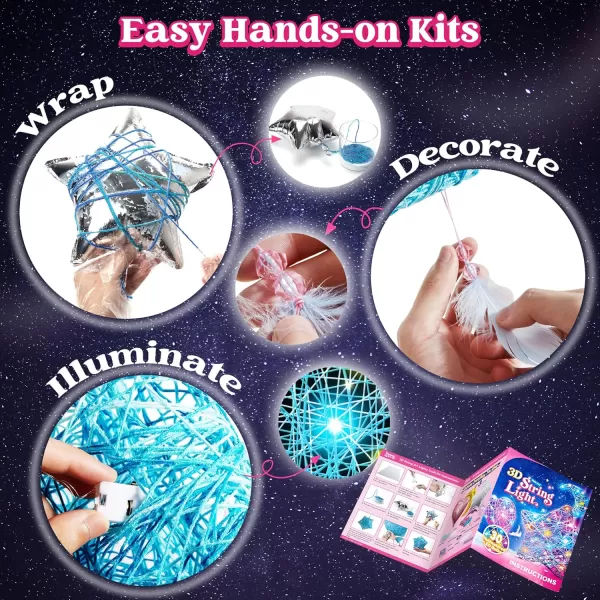 Klever Kits 3D String Art Kit for Kids Light Up String Light Toy with 30 MultiColored LED Bulbs Arts and Crafts Set Birthday Gifts for Girls and Boys Ages 6