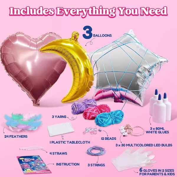 Klever Kits 3D String Art Kit for Kids Light Up String Light Toy with 30 MultiColored LED Bulbs Arts and Crafts Set Birthday Gifts for Girls and Boys Ages 6