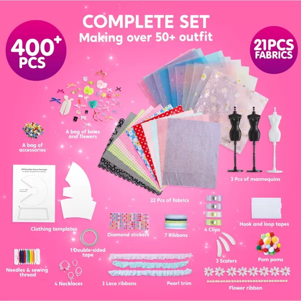 Klever Kits 400PCS Fashion Design Crafts for Kids Art and Crafts Toy DIY Sewing Crafts with 3 Mannequins for Girls Aged 812 Birthday Christmas Presents