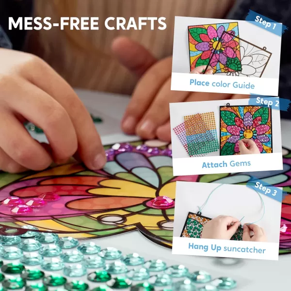 Klever Kits 4PCS Window Art Suncatcher Kits Fun Gem Painting Kits Diamond Art and Crafts for Boys Girls Great Crafts Gift for Kids Birthdays Christmas Ages 6 7 8