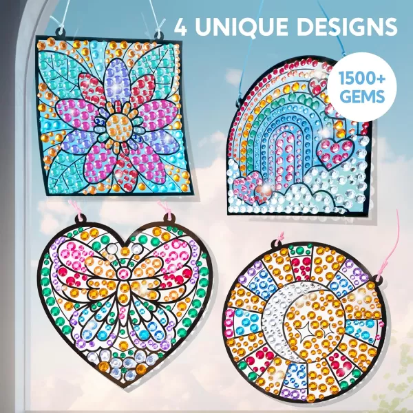 Klever Kits 4PCS Window Art Suncatcher Kits Fun Gem Painting Kits Diamond Art and Crafts for Boys Girls Great Crafts Gift for Kids Birthdays Christmas Ages 6 7 8