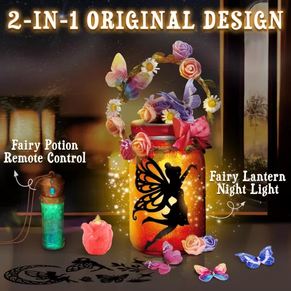 Klever Kits DIY Fairy Lantern Craft Kit  Birthday Gifts with Remote Control Fairy Potion Necklace 2in1 Jar Night Light Halloween Garden Creative Activities Fairy Toys Crafts for Girls Age 6