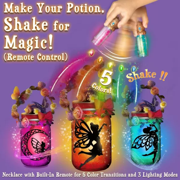 Klever Kits DIY Fairy Lantern Craft Kit  Birthday Gifts with Remote Control Fairy Potion Necklace 2in1 Jar Night Light Halloween Garden Creative Activities Fairy Toys Crafts for Girls Age 6