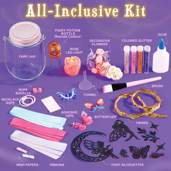 Klever Kits DIY Fairy Lantern Craft Kit  Birthday Gifts with Remote Control Fairy Potion Necklace 2in1 Jar Night Light Halloween Garden Creative Activities Fairy Toys Crafts for Girls Age 6