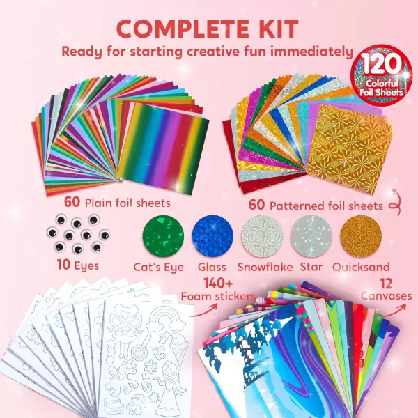 Klever Kits Foil Art Kit for Kids  Arts ampamp Crafts Supplies Mess Free Coloring Foil Foam Stickers Creative Travel Toys Birthday Gifts for Boys ampamp Girls Ages 4 and Up