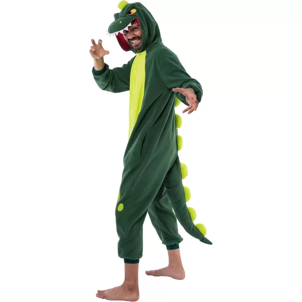 Spooktacular Creations Unisex Adult Pajama Dinosaur Halloween Jumpsuit Plush Dinosaur Halloween Costume Cosplay Themed Party