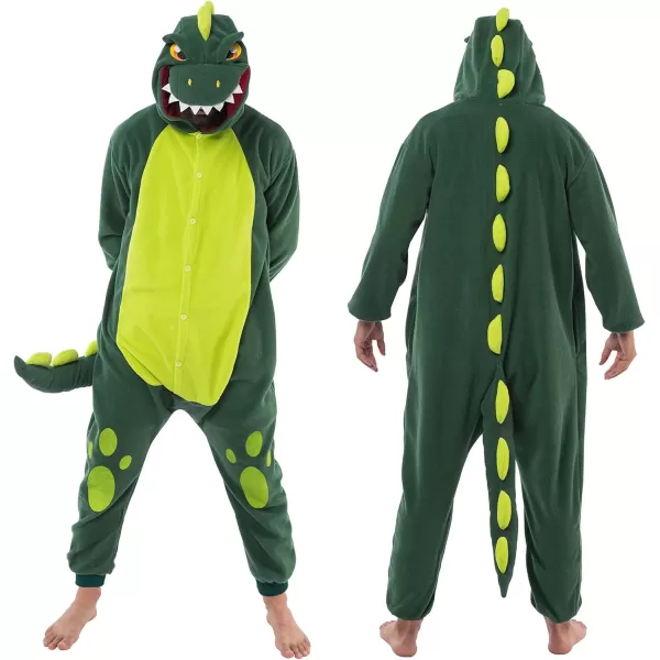 Spooktacular Creations Unisex Adult Pajama Dinosaur Halloween Jumpsuit Plush Dinosaur Halloween Costume Cosplay Themed Party