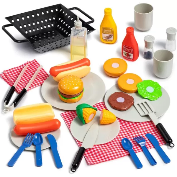 27 PCS Kids BBQ Grill Playset Backyard Barbecue Play Grill Toy Set for ToddlersPlay Food Sets for Kids Kitchen
