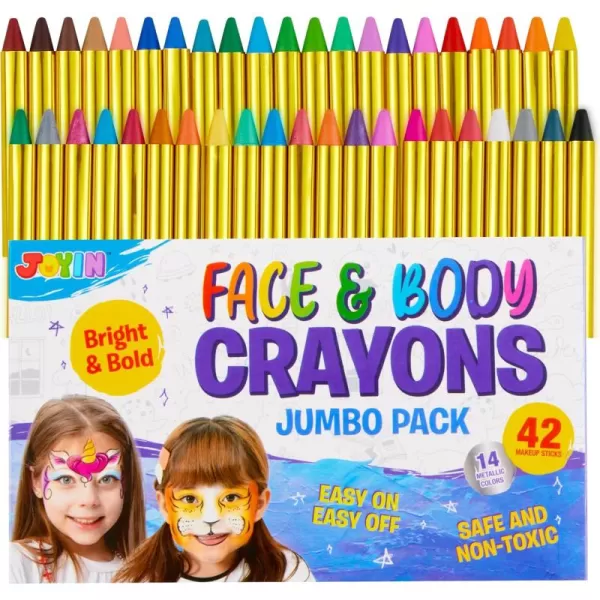 42PCS Face and Body Paint Crayons Face Painting Kit Safe and NonToxic Ultimate Party Pack Including 14 Metallic Colors for Birthday Makeup Party Supplies Festivals Gifts for Kids Girls Boys