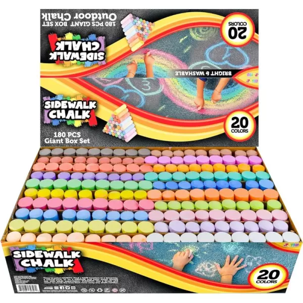 JOYIN 180 PCS Washable Sidewalk Chalks Set in 20 Colors NonToxic Jumbo Chalk for Outdoor Art Play Painting on Chalkboard Blackboard and Playground