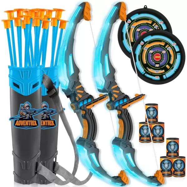 JOYIN 2 Pack Bow and Arrow Archery Toy Set for Kids Light Up Archery Play Set with 2 Luminous Bows 18 Suction Cups Arrows 6 Targets and 2 QuiversBlack
