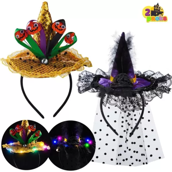 JOYIN 2 Pcs Halloween LED Headbands Light Up Witch Hat Headband Pumpkin Sequin Hat Headbands for Halloween Costume Dress up Party Supplies Halloween Party Favor Cosplay Halloween Accessories