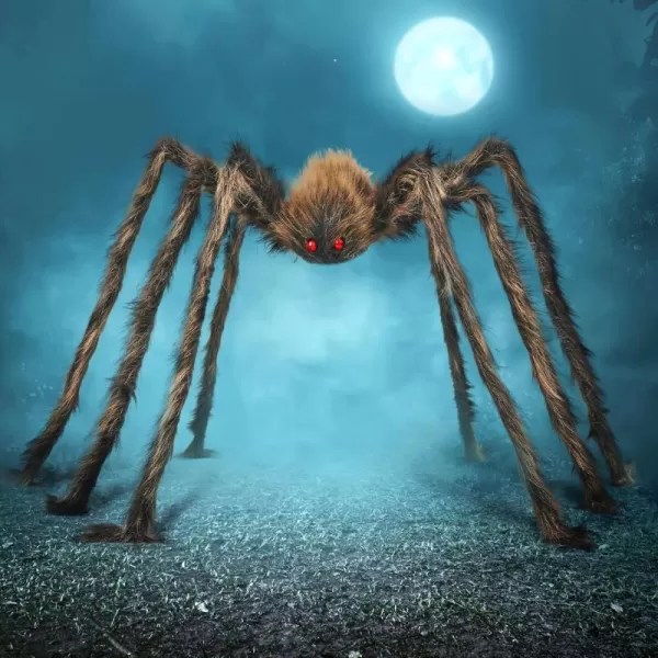 JOYIN 5 Ft Halloween Outdoor Decorations Giant Spider Large Hairy Spider Halloween Decor Outside Huge Fake Spider Props for Yard Lawn Haunted Houses Decoration BrownBrown