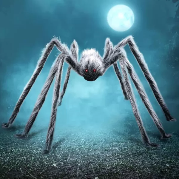 JOYIN 5 Ft Halloween Outdoor Decorations Giant Spider Large Hairy Spider Halloween Decor Outside Huge Fake Spider Props for Yard Lawn Haunted Houses Decoration BrownGray
