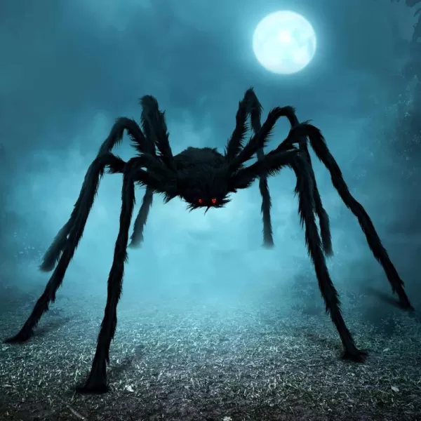 JOYIN 5 Ft Halloween Outdoor Decorations Giant Spider Large Hairy Spider Halloween Decor Outside Huge Fake Spider Props for Yard Lawn Haunted Houses Decoration BrownBlack