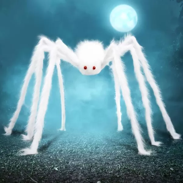 JOYIN 5 Ft Halloween Outdoor Decorations Giant Spider Large Hairy Spider Halloween Decor Outside Huge Fake Spider Props for Yard Lawn Haunted Houses Decoration BrownWhite