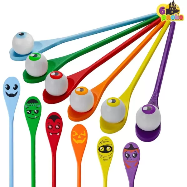 JOYIN Halloween Egg and Spoon Race Game Set 6 Eyeballs and Spoons with Assorted Colors for Kids and Adults Halloween Outdoor Fun Games Party Favor Supplies Classroom Activities