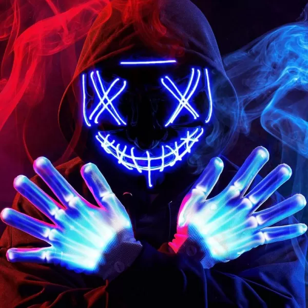 JOYIN Halloween Led Mask Light Up Scary Mask and Gloves for Cosplay Costume purple ampamp Green Glow in The Dark MaskBlue