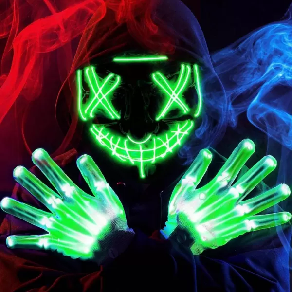 JOYIN Halloween Led Mask Light Up Scary Mask and Gloves for Cosplay Costume purple ampamp Green Glow in The Dark MaskGreen