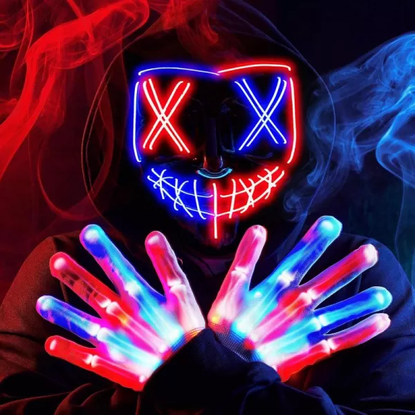 JOYIN Halloween Led Mask Light Up Scary Mask and Gloves for Cosplay Costume purple ampamp Green Glow in The Dark MaskMulti Redblue