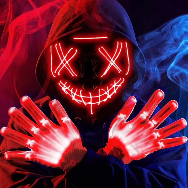 JOYIN Halloween Led Mask Light Up Scary Mask and Gloves for Cosplay Costume purple ampamp Green Glow in The Dark MaskRed