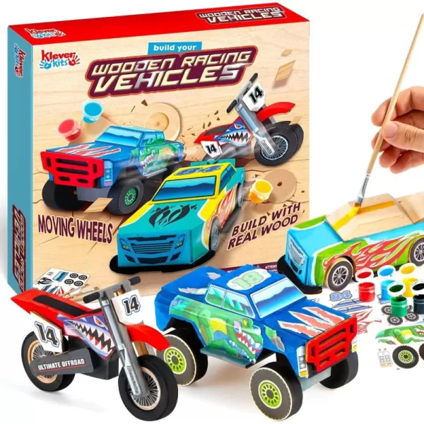 JOYIN Kids Craft Kit Build ampamp Paint Your Own Wooden Race Car Art ampamp Craft Kit DIY Toy Make Your Own Car Truck Toy Construct and Paint Craft Kit Presents for Kids