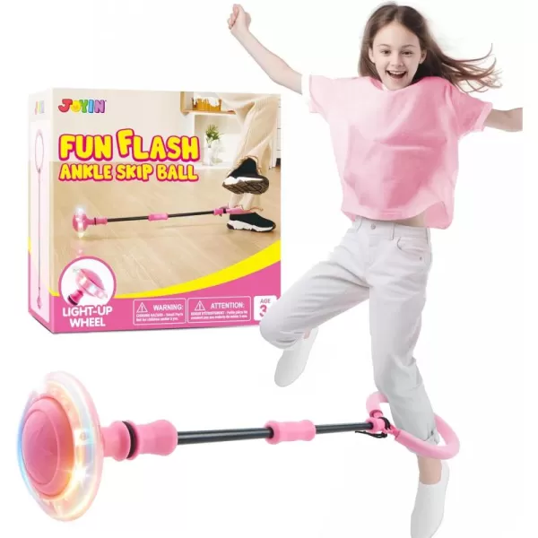 JOYIN Pink Ankle Skip Ball with Flashing Lights Skip it Toy for Kids Indoor ampamp Outdoor Flashing Swing Ball Foldable Sports Toy Birthday Gifts for Kids 3 4 5 