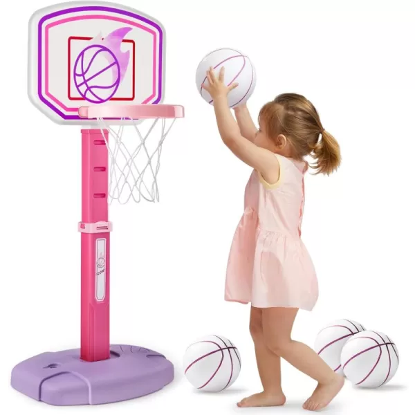 JOYIN Toddler Basketball Arcade Game Set Adjustable Basketball Goal with 4 Balls for Kids Indoor Outdoor Play Carnival Games Christmas Birthday Gift for Boys Girls Age 1 and Up  Air Pump IncludedPink and Purple