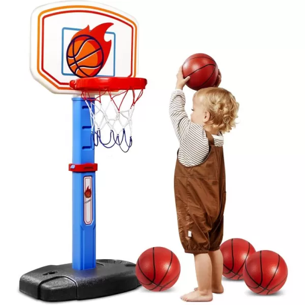 JOYIN Toddler Basketball Arcade Game Set Adjustable Basketball Goal with 4 Balls for Kids Indoor Outdoor Play Carnival Games Christmas Birthday Gift for Boys Girls Age 1 and Up  Air Pump IncludedBlue and Orange