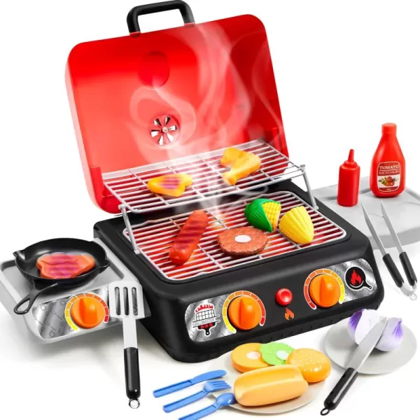 Kids BBQ Grill Playset Kitchen Toy Set with Pretend Smoke Light Sound ampamp ColorChanging Food Toy Kitchen Accessories Indoor Outdoor Cooking Toy for Boys Girls Kids