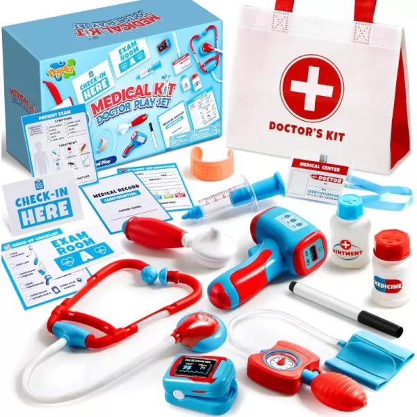 Kids Doctor Kit16Piece Pretend Play Medical Kit with BagDoctor Role Play SetRealistic Toy StethoscopeReusable Record CardsDress Up Doctor Playset for Toddlers Ages 3