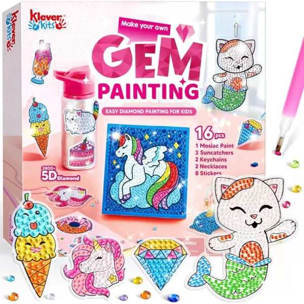 Klever Kits 16 Projects Gem Art Kids Diamond Gem Painting Kit with 5D Gem Arts and Crafts for Girls Ages 612 Gem Craft Activities Kits Premium Art Gift Ideas for Girls Crafts Ages 6 7 8