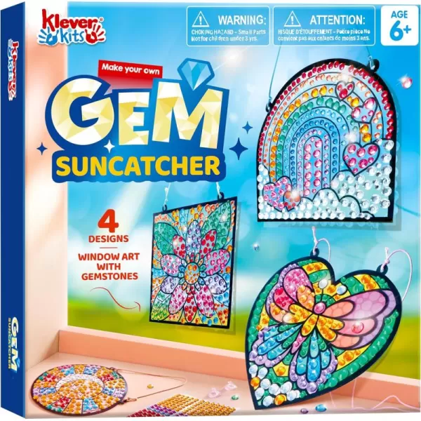 Klever Kits 4PCS Window Art Suncatcher Kits Fun Gem Painting Kits Diamond Art and Crafts for Boys Girls Great Crafts Gift for Kids Birthdays Christmas Ages 6 7 8