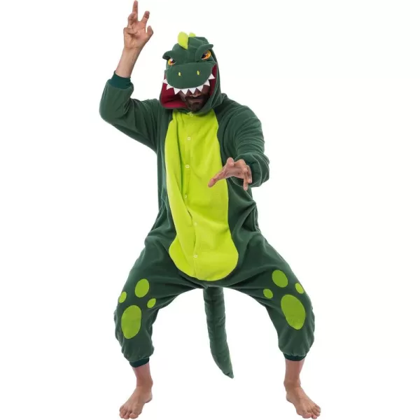 Spooktacular Creations Unisex Adult Pajama Dinosaur Halloween Jumpsuit Plush Dinosaur Halloween Costume Cosplay Themed Party