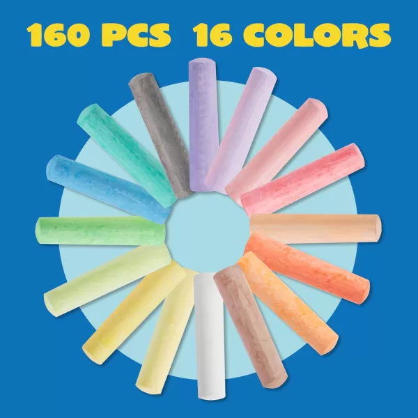 160 PCS Sidewalk Chalks Set NonToxic Washable Jumbo Chalk for Outdoor Art Play Painting on Chalkboard Blackboard and Playground