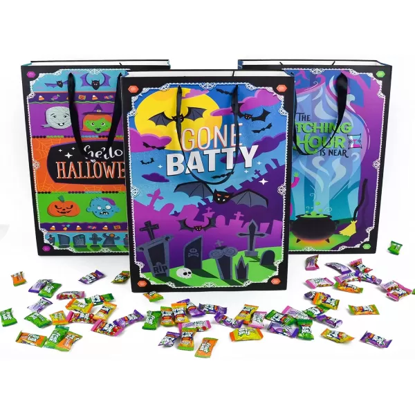 JOYIN 12 Pcs Halloween Tote Bag for TrickorTreating Paper Candy Bags in 4 Designs for for Kids Halloween Party Favor Plastic Snacks Stuffers Bag for Party Supplies
