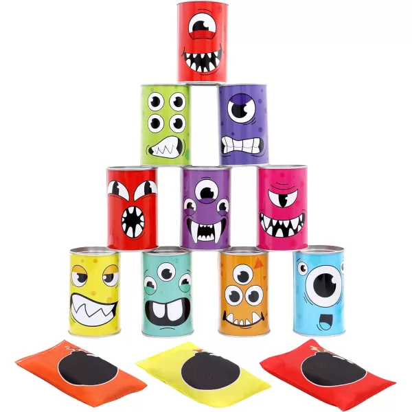 JOYIN 13 Pcs Carnival Bean Bag Toss Knockdown Can Game Set Holiday ampamp Birthday Party Games Outdoor Lawn Yard Activity for Kids Party Favors Easter Egg Hunt for Classroom Gifts Monster StyleMonster