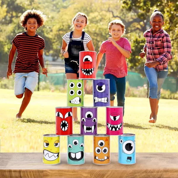 JOYIN 13 Pcs Carnival Bean Bag Toss Knockdown Can Game Set Holiday ampamp Birthday Party Games Outdoor Lawn Yard Activity for Kids Party Favors Easter Egg Hunt for Classroom Gifts Monster StyleMonster