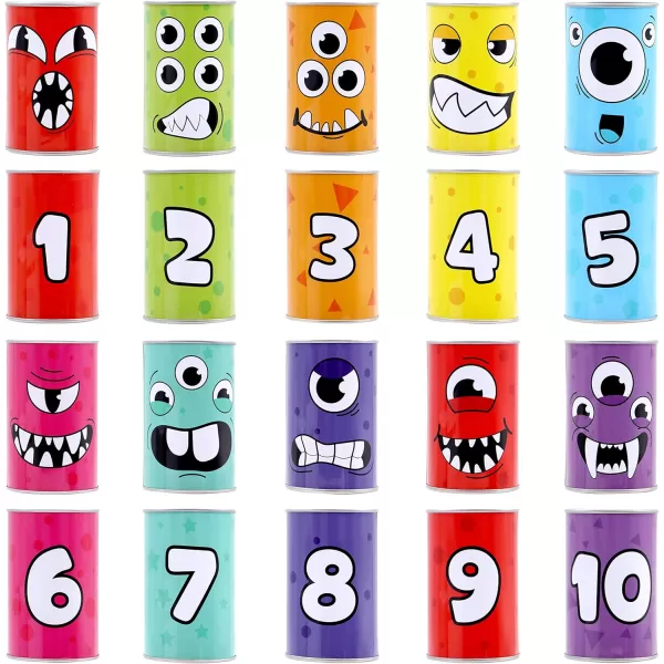 JOYIN 13 Pcs Carnival Bean Bag Toss Knockdown Can Game Set Holiday ampamp Birthday Party Games Outdoor Lawn Yard Activity for Kids Party Favors Easter Egg Hunt for Classroom Gifts Monster StyleMonster