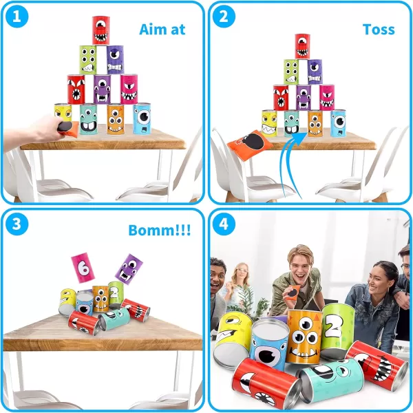 JOYIN 13 Pcs Carnival Bean Bag Toss Knockdown Can Game Set Holiday ampamp Birthday Party Games Outdoor Lawn Yard Activity for Kids Party Favors Easter Egg Hunt for Classroom Gifts Monster StyleMonster