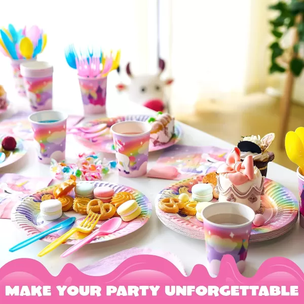 JOYIN 145 Pcs Unicorn Birthday Party Supplies with Unicorn Banner for Girls 24 Serves Unicorn Disposable Tableware Set with Plates  Cups Napkins and Cutlery Sets for Unicorn Themes Party Kids 2 3Unicorn