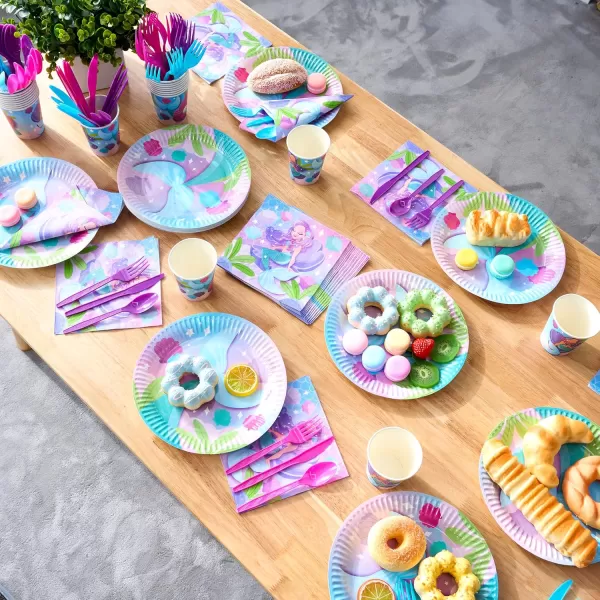 JOYIN 145 Pcs Unicorn Birthday Party Supplies with Unicorn Banner for Girls 24 Serves Unicorn Disposable Tableware Set with Plates  Cups Napkins and Cutlery Sets for Unicorn Themes Party Kids 2 3Mermaid