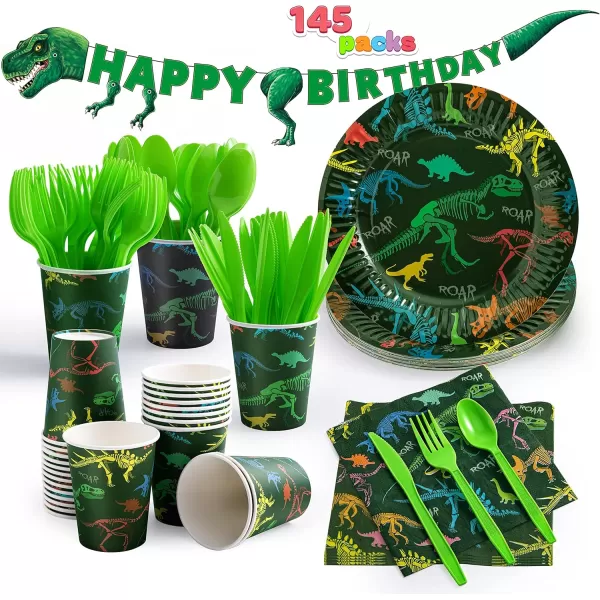 JOYIN 145 Pcs Unicorn Birthday Party Supplies with Unicorn Banner for Girls 24 Serves Unicorn Disposable Tableware Set with Plates  Cups Napkins and Cutlery Sets for Unicorn Themes Party Kids 2 3Dinosaur