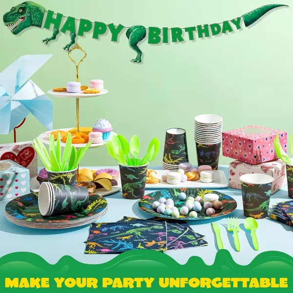 JOYIN 145 Pcs Unicorn Birthday Party Supplies with Unicorn Banner for Girls 24 Serves Unicorn Disposable Tableware Set with Plates  Cups Napkins and Cutlery Sets for Unicorn Themes Party Kids 2 3Dinosaur