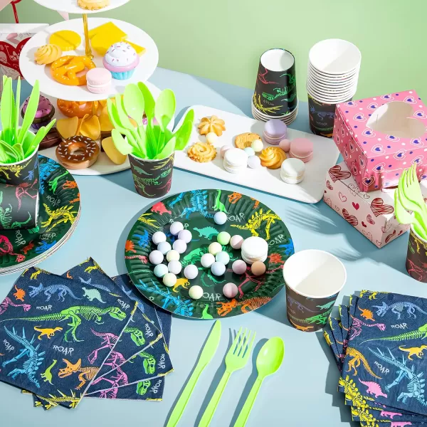 JOYIN 145 Pcs Unicorn Birthday Party Supplies with Unicorn Banner for Girls 24 Serves Unicorn Disposable Tableware Set with Plates  Cups Napkins and Cutlery Sets for Unicorn Themes Party Kids 2 3Dinosaur